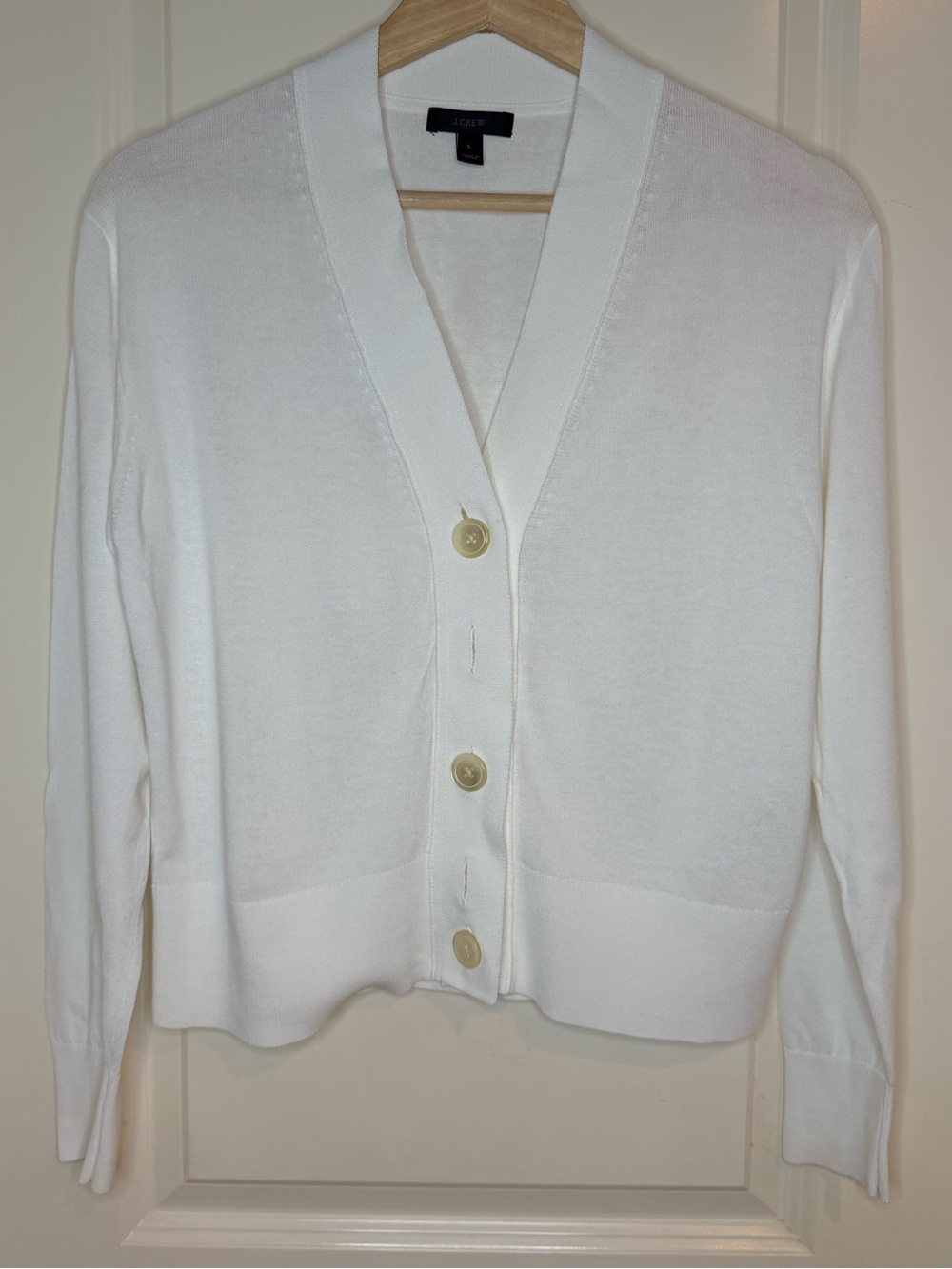 🤍 J.Crew White Button Front Cardigan Sweater Large Cotton Blend Lightweight - Picture 2 of 5
